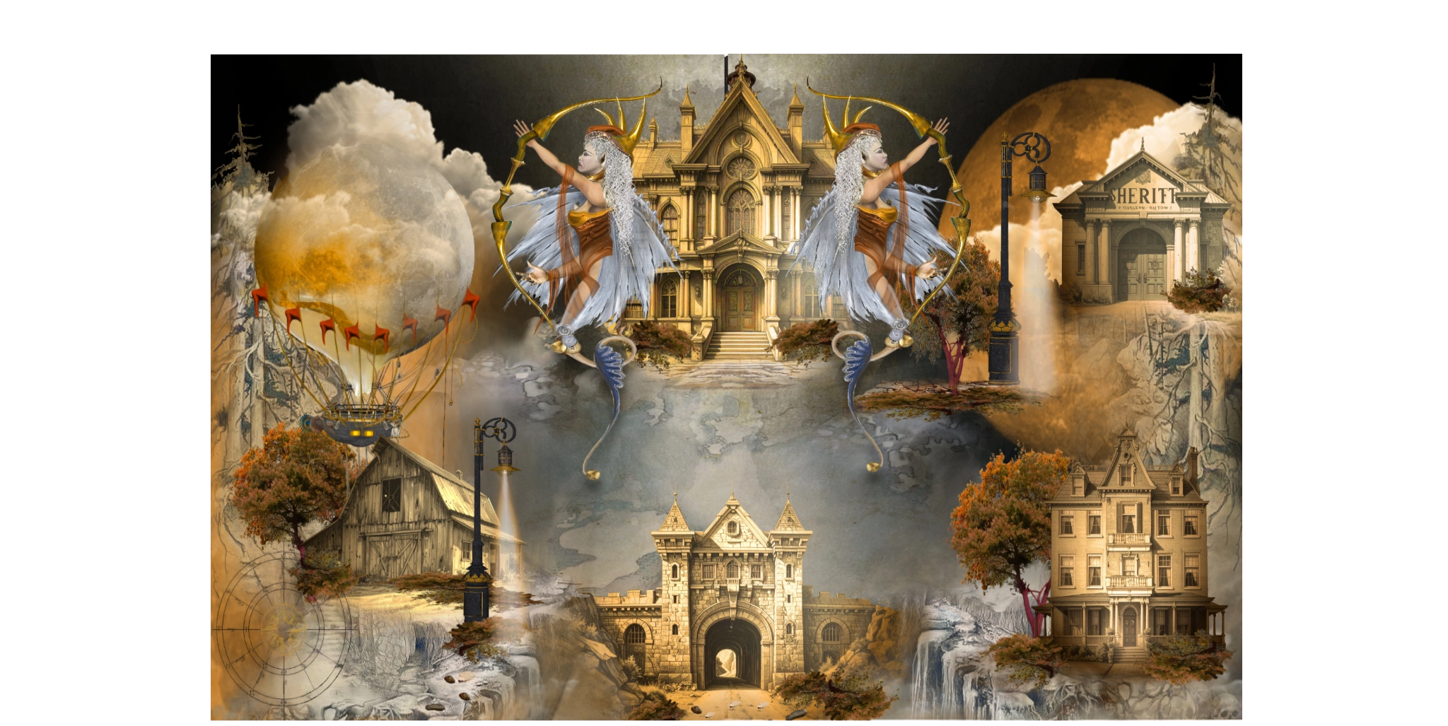 Fantasy map by HB Wallen for the Under Legend Illuminated Series. This is a digital composite of Pier Glass from The Book of Shallowalkers. The gothic vibe of the dark myth is represented by old buildings surrounding a lake enclosed by darkness that is illuminated by lamppost.